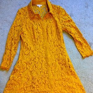SOLD - Nanette Lepore mustard lace button shirt dress